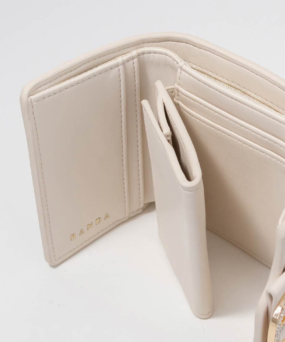  「ビジューパーツキルティング三つ折りウォレット」|財布|