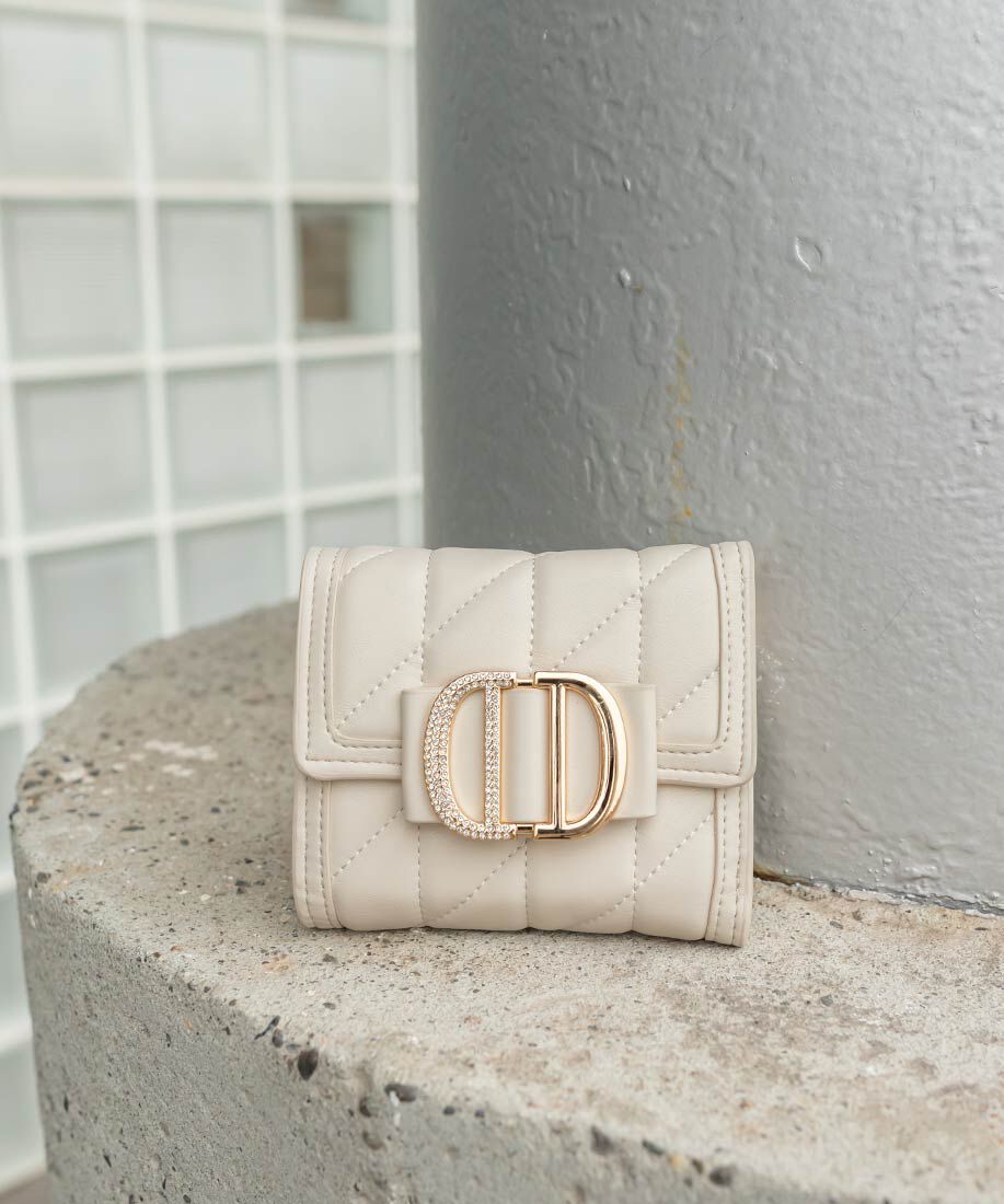  「ビジューパーツキルティング三つ折りウォレット」|財布|