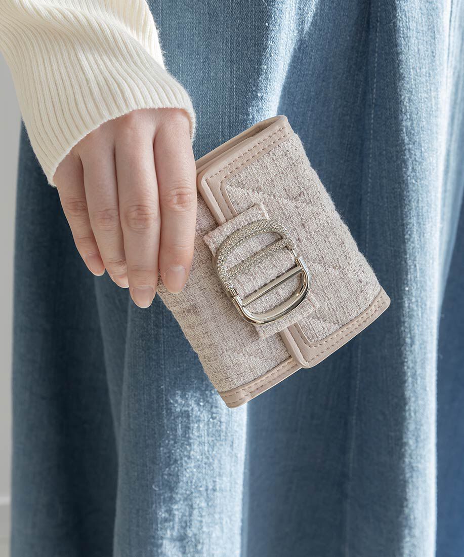  「ビジューパーツキルティング三つ折りウォレット」|財布|