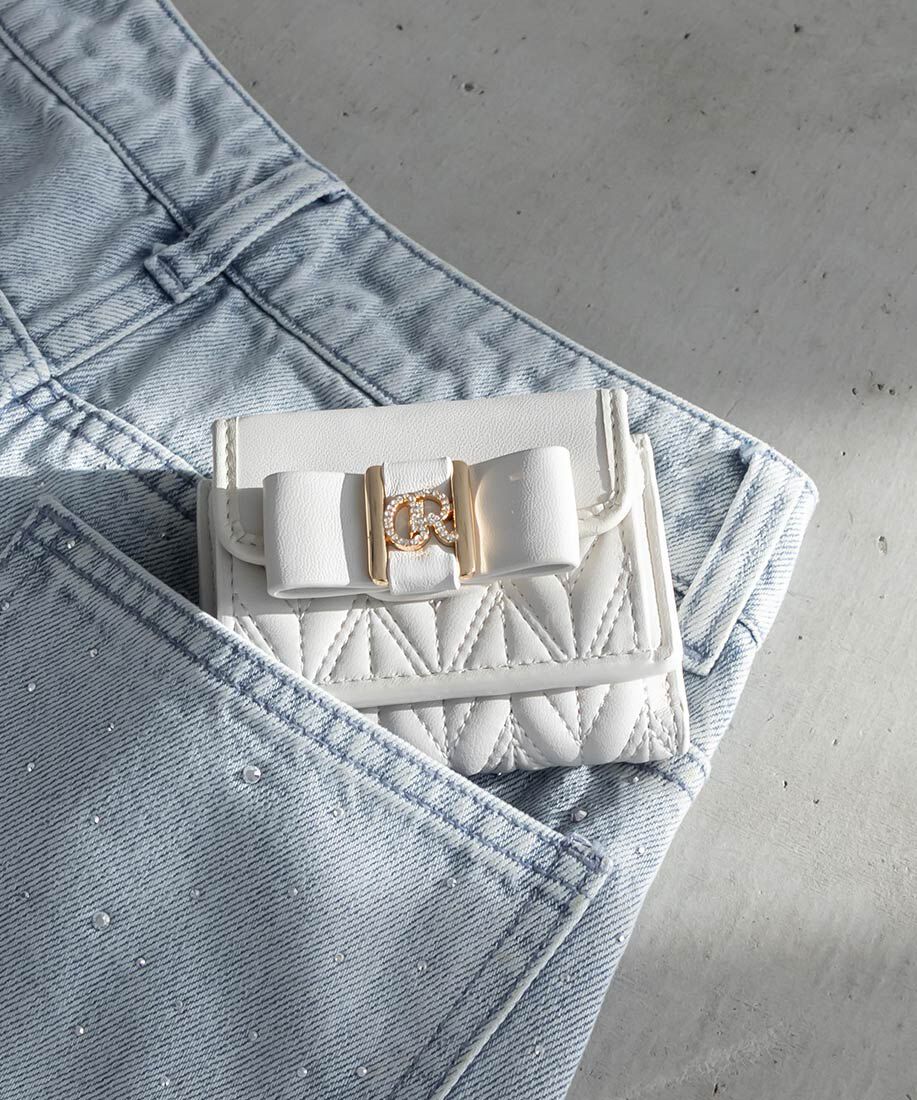  「ビジューモノグラムリボン三つ折りウォレット」|財布|