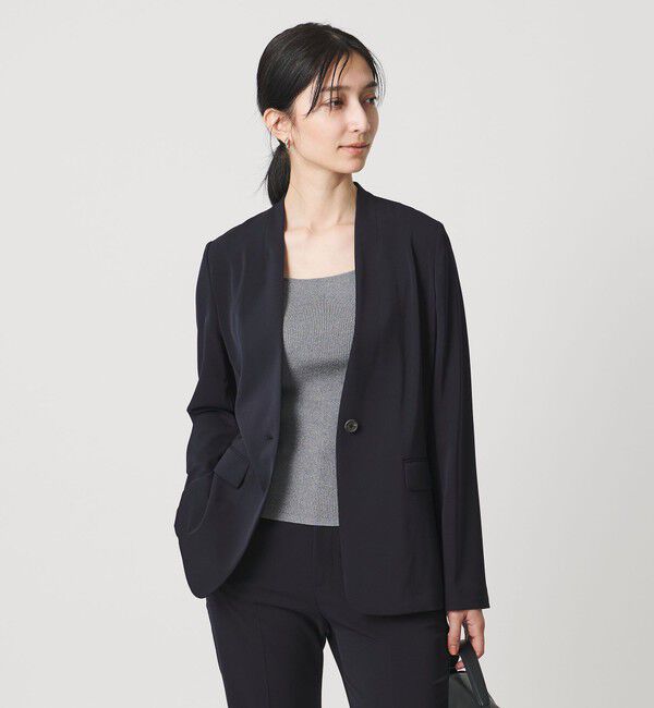 UNITED ARROWS「FEEL CLEAN Vノーカラー ジャケット ‐防しわ ストレッチ UVカット‐」|ノーカラージャケット|NAVY