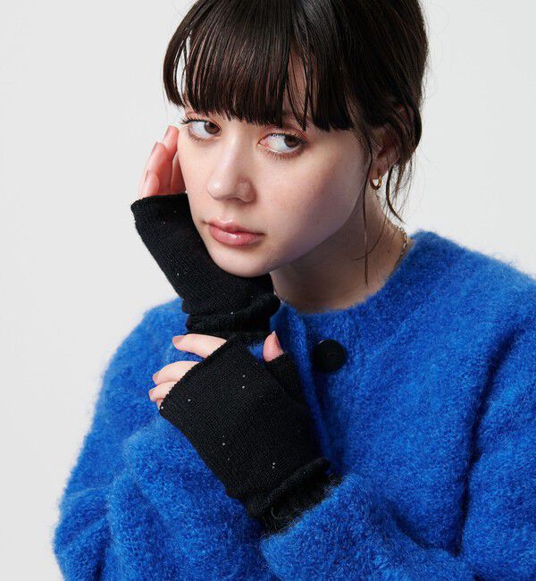 BEAUTY&YOUTH UNITED ARROWS「スパンコール リブ フィンガーレス グローブ」|手袋|BLACK