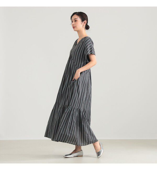 Demi-Luxe BEAMS 「【別注】ne Quittez pas / ボイル ストライプ フレンチスリーブ ワンピース」|ワンピース|