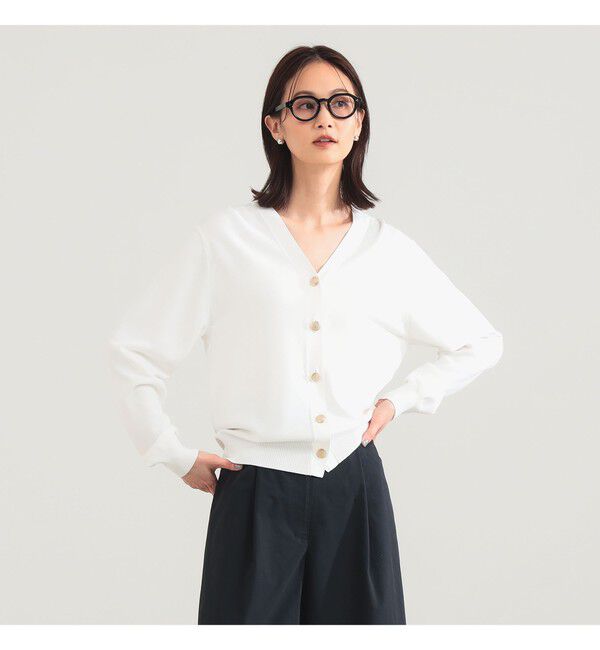 Demi-Luxe BEAMS 「メタルボタン Vネック カーディガン」|ニット・セーター|WHITE