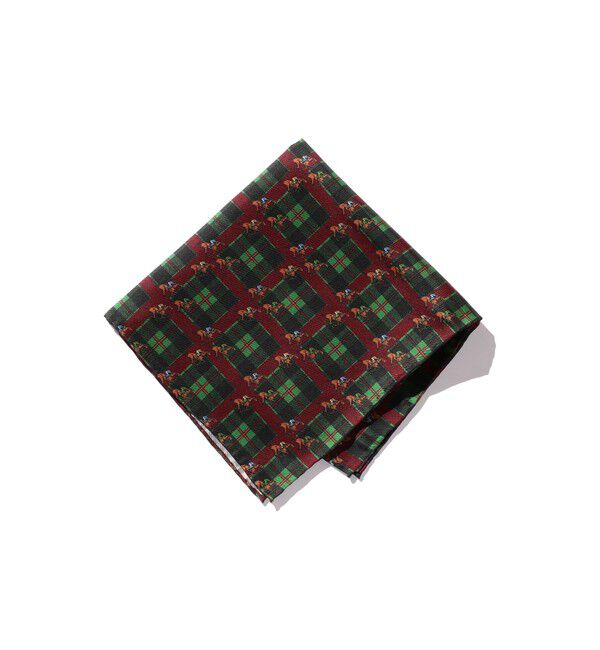 BEAMS PLUS「BEAMS PLUS / ホース &times; チェック プリント チーフ」|ハンカチ|BURGUNDY