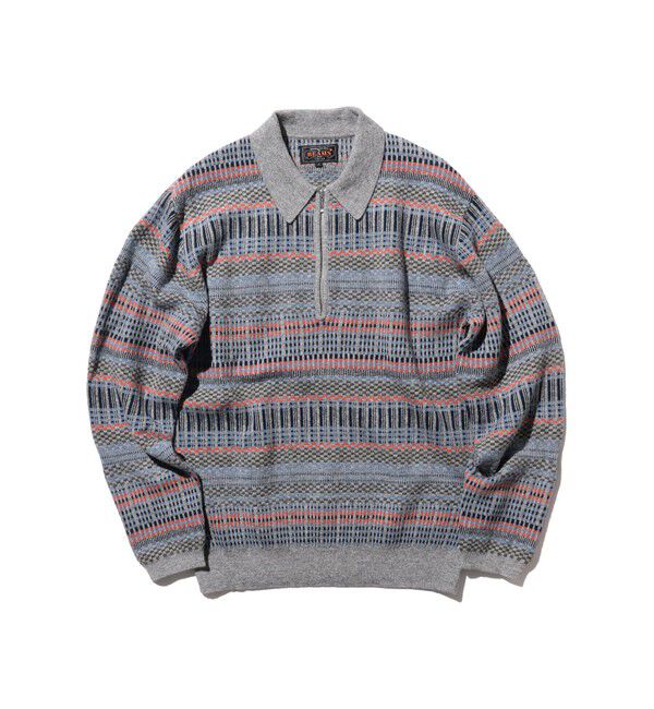 BEAMS PLUS「Half Zip Knit Polo Jacquard」|ポロシャツ|GREY