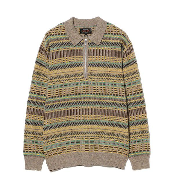 BEAMS PLUS「Half Zip Knit Polo Jacquard」|ポロシャツ|
