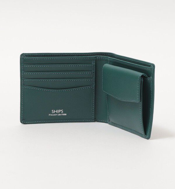 SHIPS「SHIPS:【SAFFIANO LEATHER】 イタリアンレザー 2つ折 財布」|財布|ダークグリーン