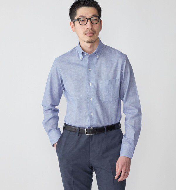 SHIPS「SHIPS: カラミ織り イタリアン ボタンダウン 無地 シャツ」|シャツ・ブラウス|ネイビー