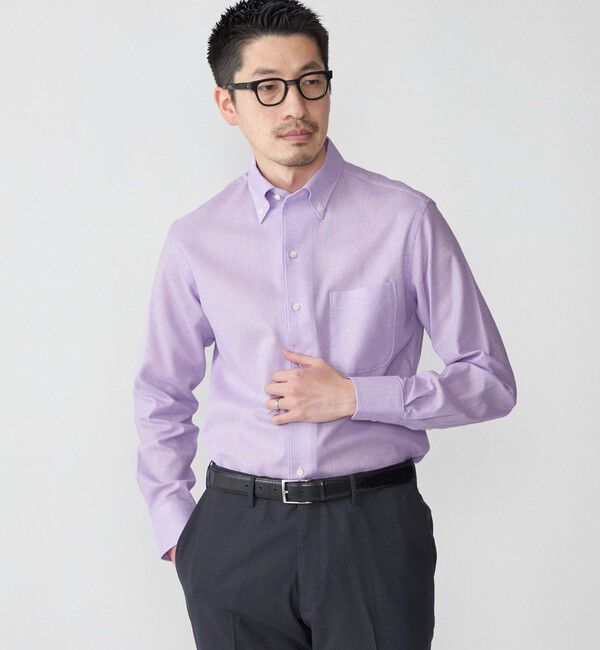SHIPS「SHIPS: カラミ織り イタリアン ボタンダウン 無地 シャツ」|シャツ・ブラウス|ダークラベンダー
