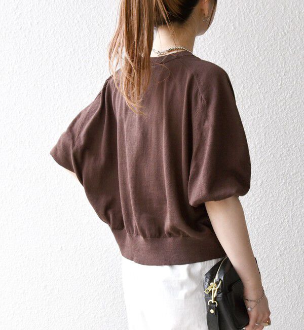 SHIPS any「SHIPS any:〈手洗い可能〉リネン ミックス ワイド パフ クルーネック シアー カーディガン」|カーディガン|