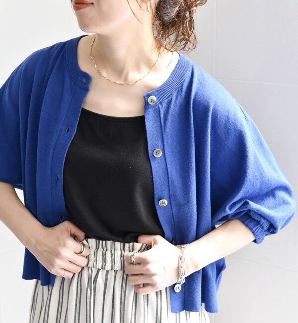 SHIPS any「SHIPS any:〈手洗い可能〉リネン ミックス ワイド パフ クルーネック シアー カーディガン」|カーディガン|