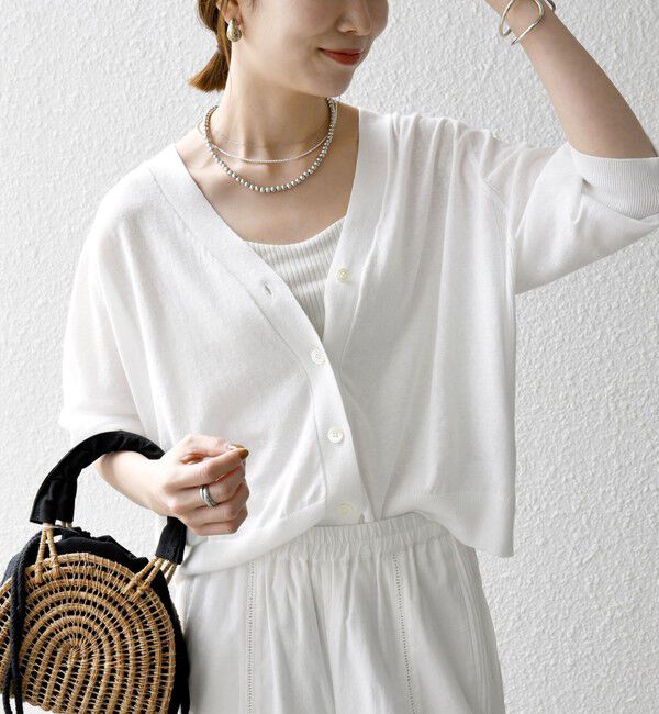 SHIPS any「《一部追加予約》SHIPS any:〈手洗い可能〉リネン ミックス Vネック ショート シアー カーディガン」|カーディガン|