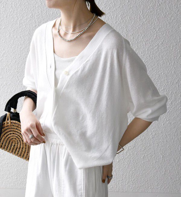 SHIPS any「《一部追加予約》SHIPS any:〈手洗い可能〉リネン ミックス Vネック ショート シアー カーディガン」|カーディガン|