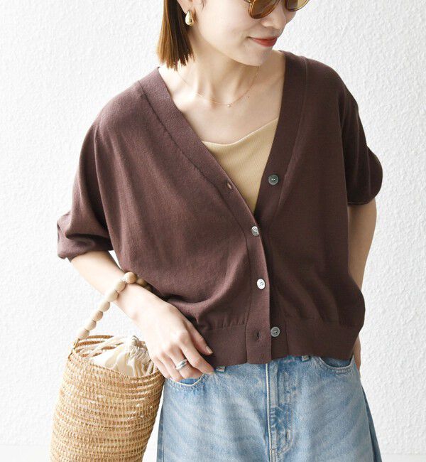SHIPS any「《一部追加予約》SHIPS any:〈手洗い可能〉リネン ミックス Vネック ショート シアー カーディガン」|カーディガン|