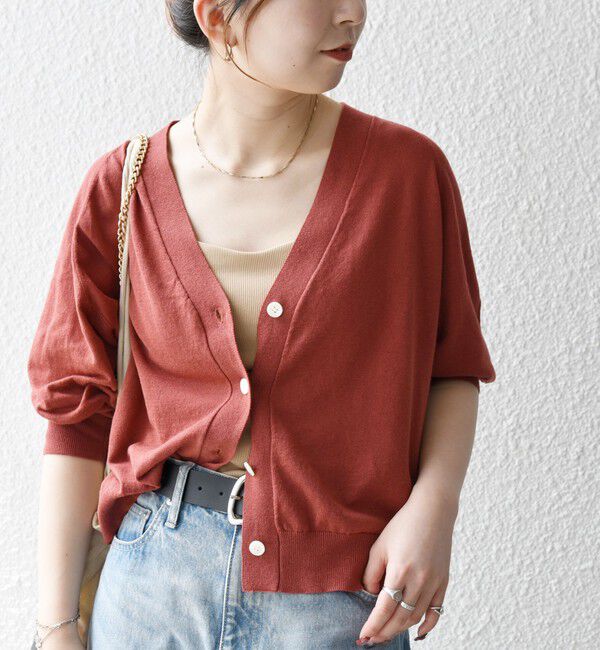 SHIPS any「《一部追加予約》SHIPS any:〈手洗い可能〉リネン ミックス Vネック ショート シアー カーディガン」|カーディガン|