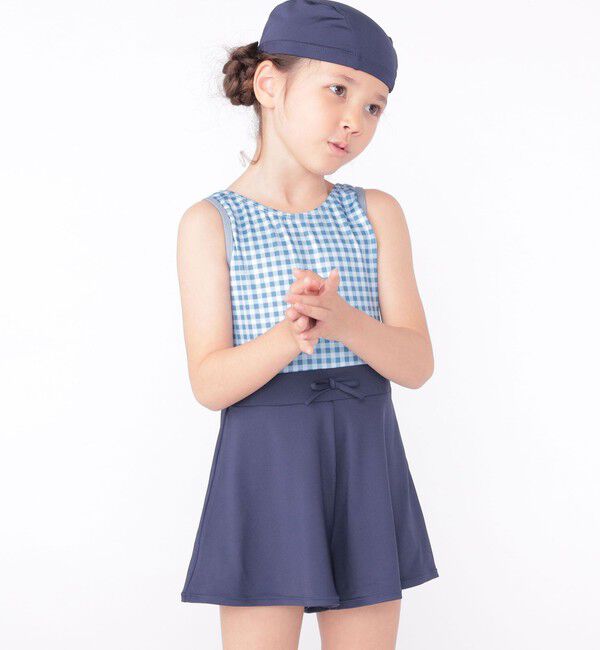 SHIPS KIDS「SHIPS KIDS:90～130cm / ギンガムチェック 無地 スイム ワンピース」|コンビネゾン|