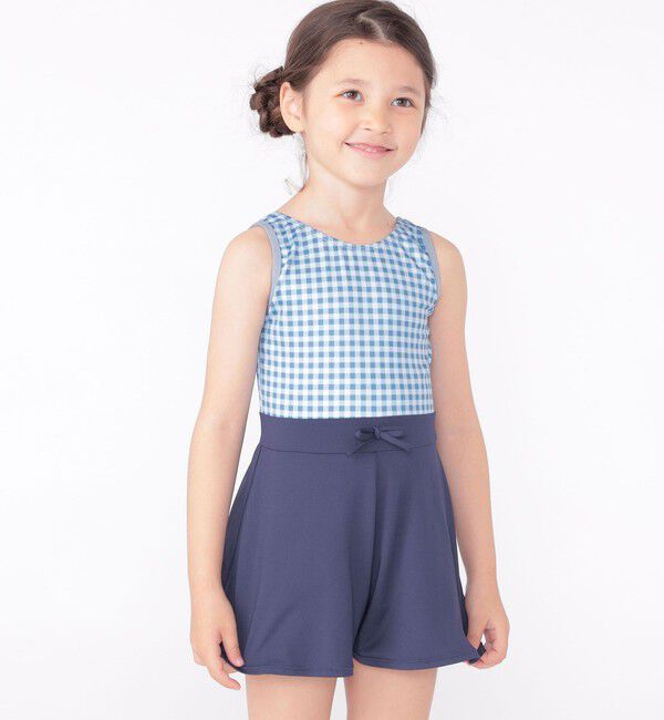 SHIPS KIDS「SHIPS KIDS:90～130cm / ギンガムチェック 無地 スイム ワンピース」|コンビネゾン|