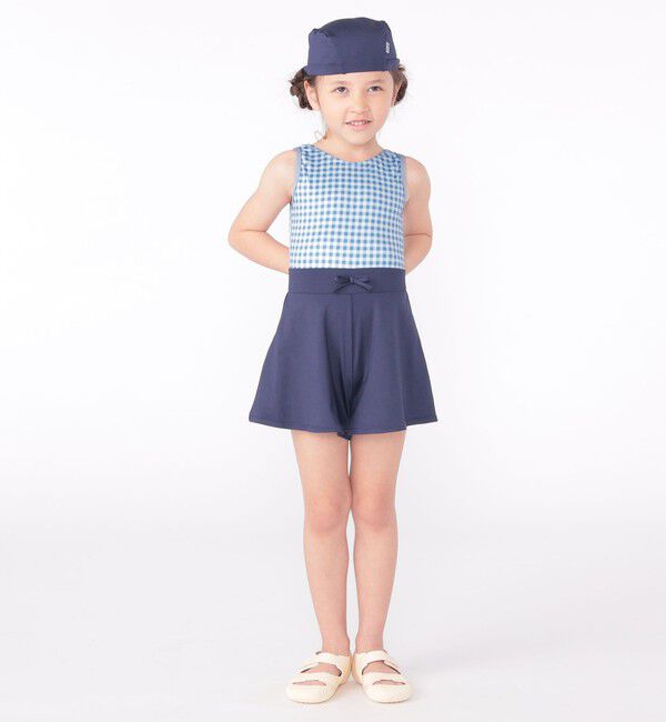 SHIPS KIDS「SHIPS KIDS:90～130cm / ギンガムチェック 無地 スイム ワンピース」|コンビネゾン|