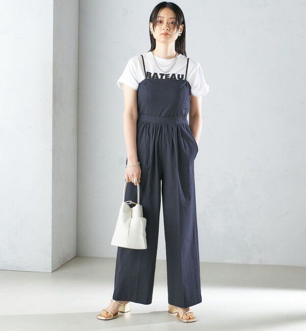 SHIPS for women「〈手洗い可能〉ストレッチ リネン ベアトップ サロペット」|ワンピース|