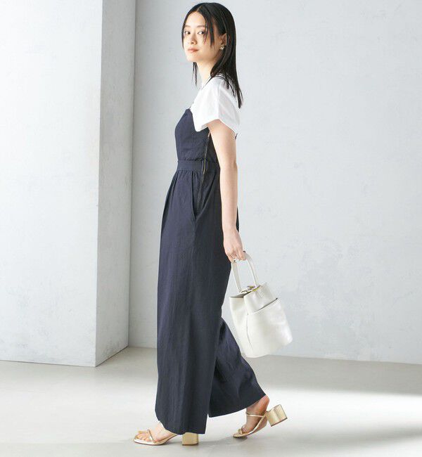 SHIPS for women「〈手洗い可能〉ストレッチ リネン ベアトップ サロペット」|ワンピース|