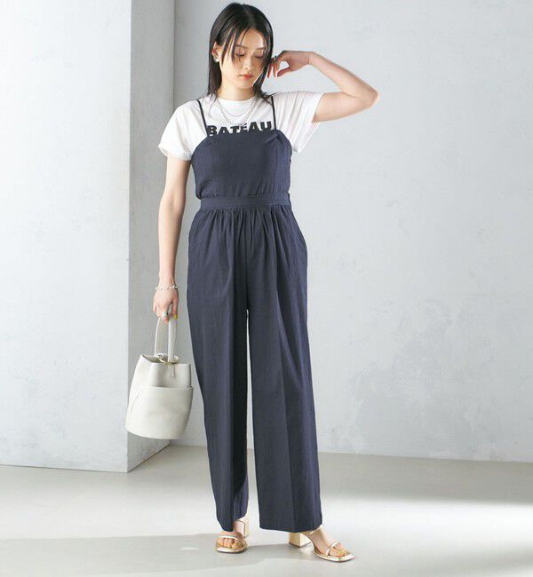 SHIPS for women「〈手洗い可能〉ストレッチ リネン ベアトップ サロペット」|ワンピース|