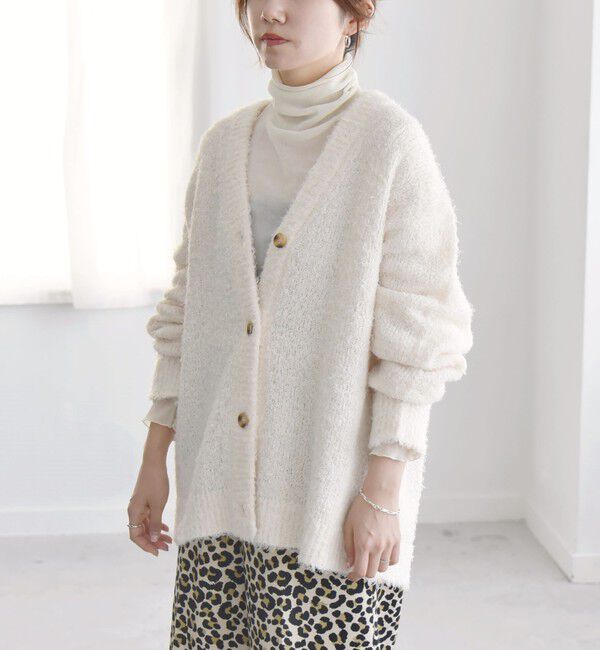 quaranciel「quaranciel:〈手洗い可能〉フェザーヤーン Vネック ラメ ニット カーディガン」|カーディガン|