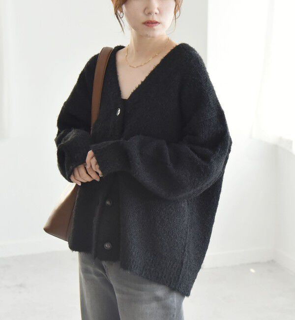 quaranciel「quaranciel:〈手洗い可能〉フェザーヤーン Vネック ラメ ニット カーディガン」|カーディガン|