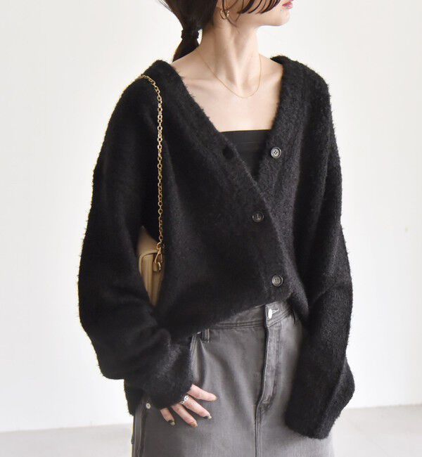 quaranciel「quaranciel:〈手洗い可能〉フェザーヤーン Vネック ラメ ニット カーディガン」|カーディガン|