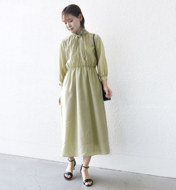 SHIPS for women「〈手洗い可能〉ネック ギャザー 7分袖 ボウタイ ワンピース」|ワンピース|