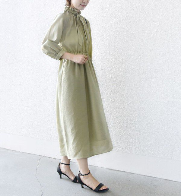 SHIPS for women「〈手洗い可能〉ネック ギャザー 7分袖 ボウタイ ワンピース」|ワンピース|