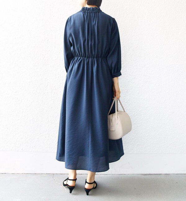 SHIPS for women「〈手洗い可能〉ネック ギャザー 7分袖 ボウタイ ワンピース」|ワンピース|