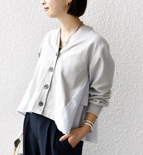 SHIPS for women「【WEB限定】〈手洗い可能〉布帛 コンビ Vネック カーディガン」|カーディガン|