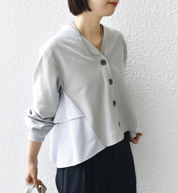 SHIPS for women「【WEB限定】〈手洗い可能〉布帛 コンビ Vネック カーディガン」|カーディガン|