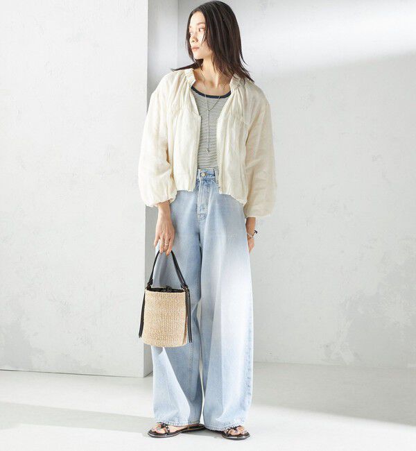 SHIPS for women「〈手洗い可能〉バック ギャザー リネン ジップ ブルゾン」|ブルゾン・スタジャン|