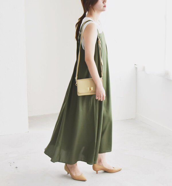 quaranciel「quaranciel:〈手洗い可能〉バックオープン ギャザー フレア ジャンパー スカート」|ワンピース|オリーブ