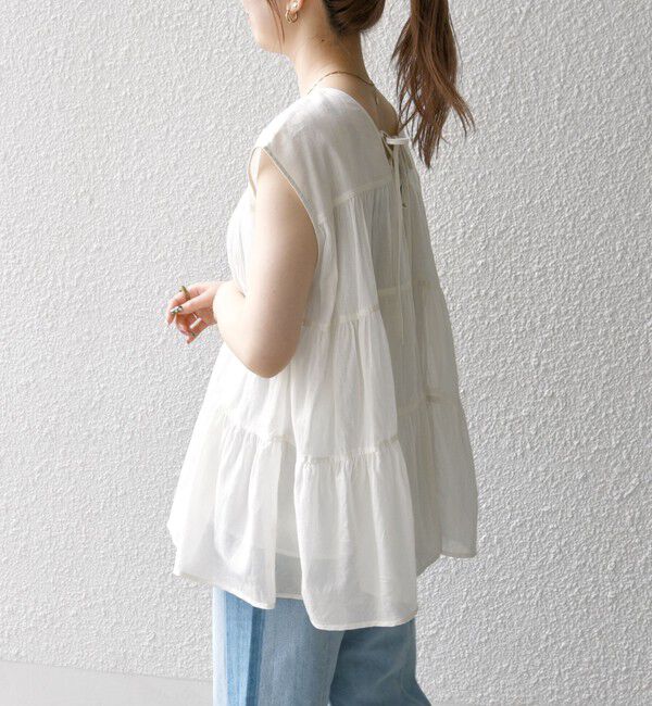 SHIPS any「SHIPS any:〈手洗い可能〉箔 ティアード レースアップ フレンチスリーブ ブラウス」|シャツ・ブラウス|