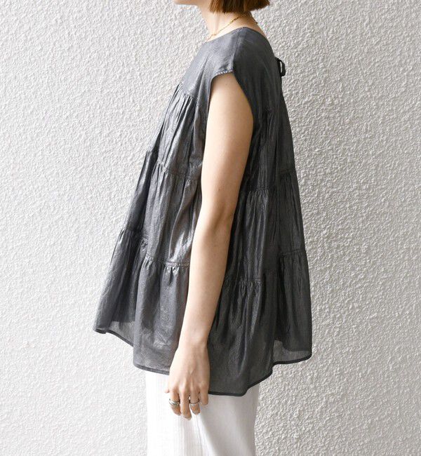 SHIPS any「SHIPS any:〈手洗い可能〉箔 ティアード レースアップ フレンチスリーブ ブラウス」|シャツ・ブラウス|