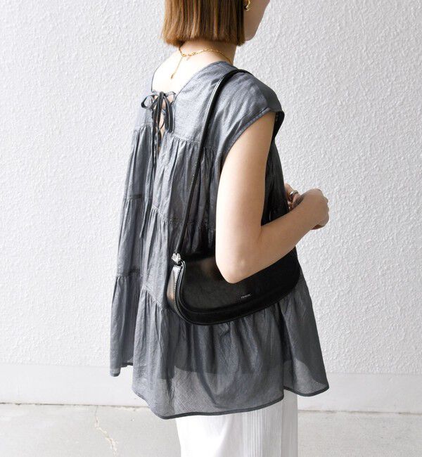 SHIPS any「SHIPS any:〈手洗い可能〉箔 ティアード レースアップ フレンチスリーブ ブラウス」|シャツ・ブラウス|