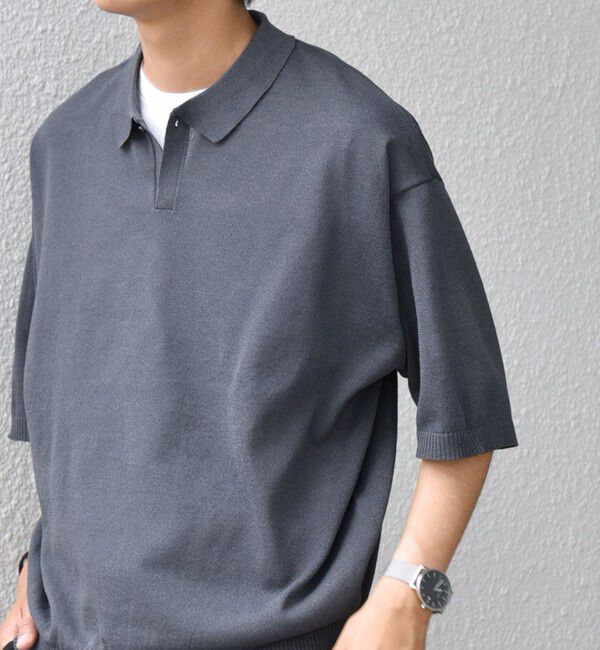 SHIPS any「SHIPS any:〈手洗い可能〉リネンミックス ハイゲージ ニット スキッパー ポロシャツ◇」|ポロシャツ|チャコールグレー