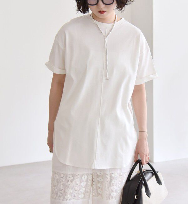 quaranciel「quaranciel:〈接触冷感/汗染み防止/洗濯機可能〉スリット ルーズ チュニック TEE」|Tシャツ・カットソー|