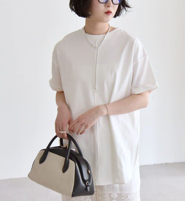 quaranciel「quaranciel:〈接触冷感/汗染み防止/洗濯機可能〉スリット ルーズ チュニック TEE」|Tシャツ・カットソー|