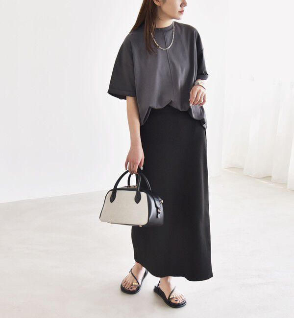 quaranciel「quaranciel:〈接触冷感/汗染み防止/洗濯機可能〉スリット ルーズ チュニック TEE」|Tシャツ・カットソー|