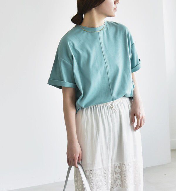 quaranciel「quaranciel:〈接触冷感/汗染み防止/洗濯機可能〉スリット ルーズ チュニック TEE」|Tシャツ・カットソー|ライトブルー