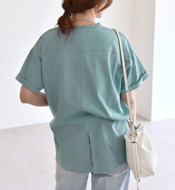 quaranciel「quaranciel:〈接触冷感/汗染み防止/洗濯機可能〉スリット ルーズ チュニック TEE」|Tシャツ・カットソー|