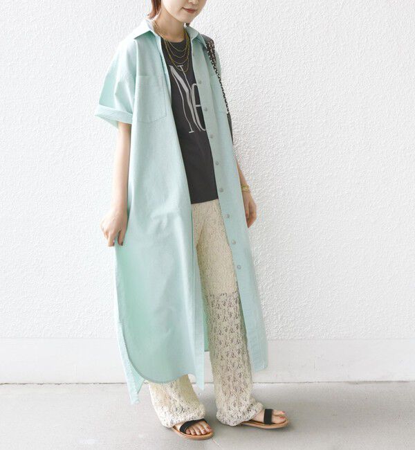 SHIPS for women「〈洗濯機可能〉ワンポイント 刺繍 シャツ ワンピース」|ワンピース|ライトグリーン