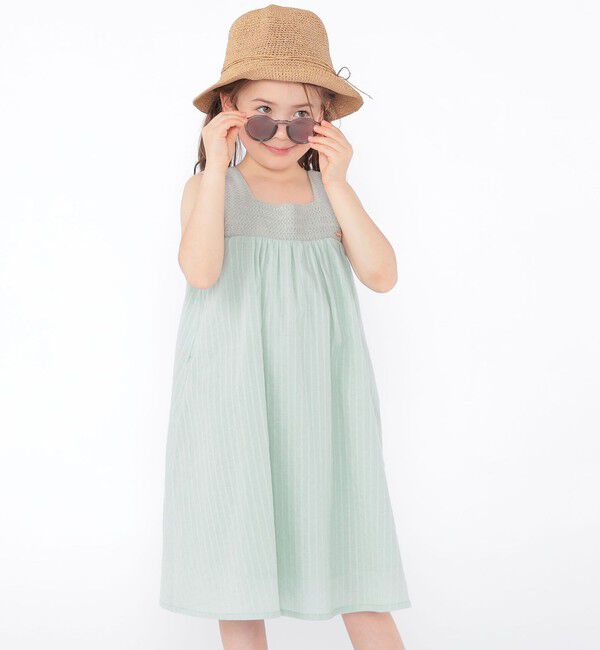 SHIPS KIDS「SHIPS KIDS:100～130cm / クロシェ ノースリーブ ワンピース」|ワンピース|ライトグリーン