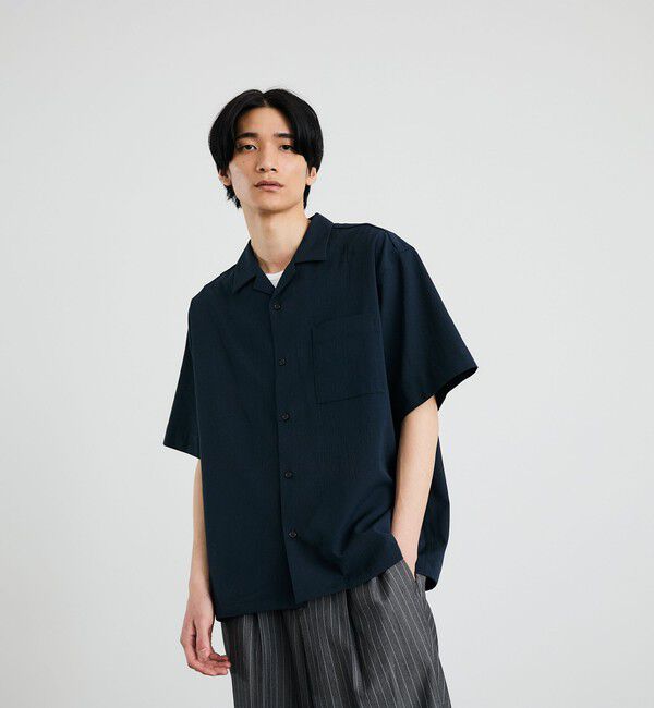 SHIPS「City Ambient Products: オープンカラー 楊柳 ソリッド ショートスリーブ シャツ」|シャツ・ブラウス|