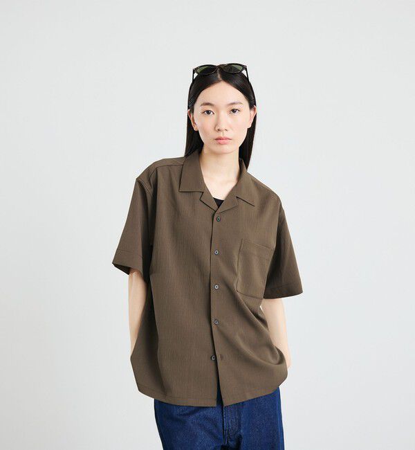 SHIPS「City Ambient Products: オープンカラー 楊柳 ソリッド ショートスリーブ シャツ」|シャツ・ブラウス|