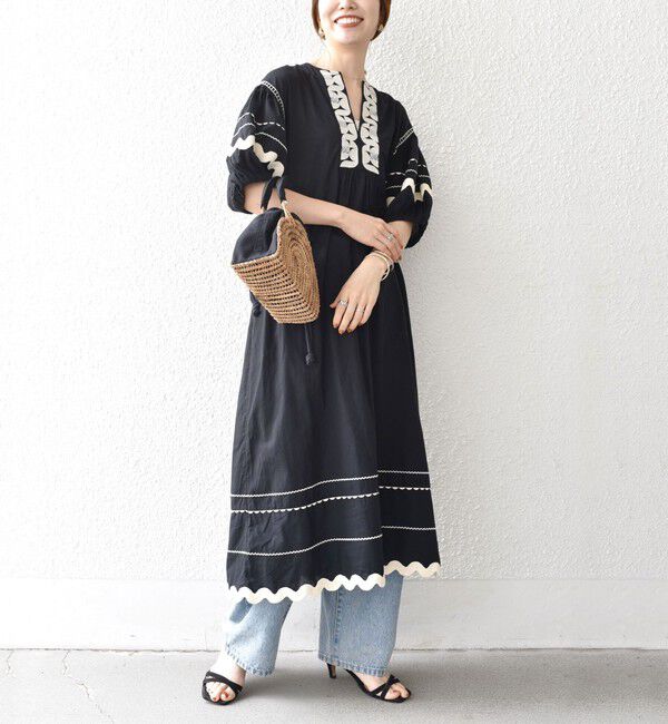 SHIPS any「bon_meur:〈洗濯機可能〉ジオメトリック エンブロイダリー パフ マキシ ワンピース」|ワンピース|